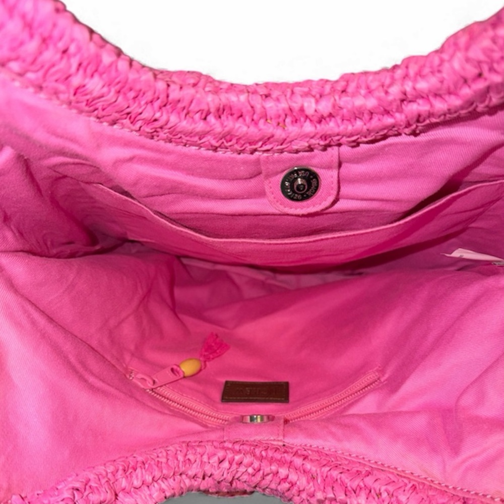 J. Crew Fuchsia Crochet Bag with Bamboo Handle - Picture 2 of 5